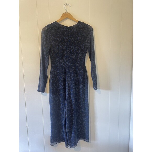 Fame & Partners Dotted Jumpsuit V-Neck Black/Blue Long Sleeve Wide Leg Size 2 - Picture 4 of 11